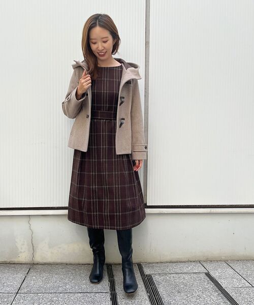 couture brooch（クチュールブローチ）の「◆先染め起毛 チェックタックデザインワンピース（ワンピース・レディース・ネイビー系1/ブラウン系2・38/40）」の14枚目の写真