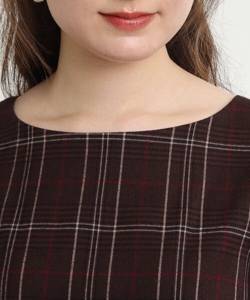 couture brooch（クチュールブローチ）の「◆先染め起毛 チェックタックデザインワンピース（ワンピース・レディース・ネイビー系1/ブラウン系2・38/40）」の20枚目の写真