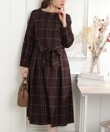 ◆先染め起毛 チェックタックデザインワンピース