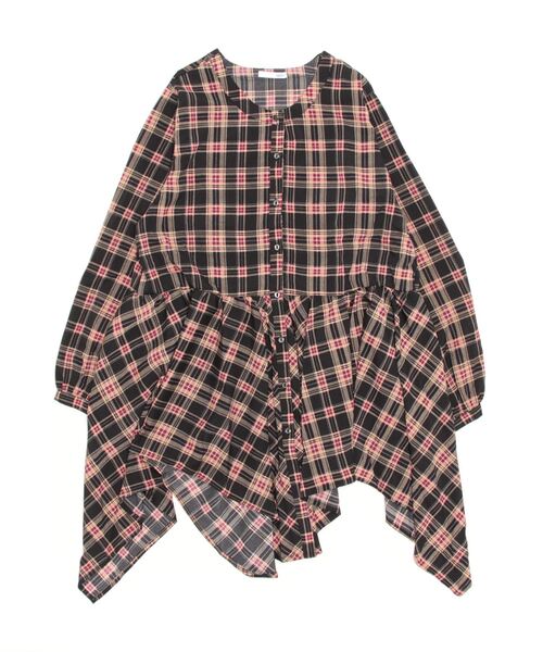 sandy（サンディー）の「sandy/プリント裾ドレープブラウス（チュニック・レディース・ネイビー/グリーン/ブラック・FREE）」の2枚目の写真