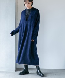 LB.04/深Vネックマキシニットワンピース