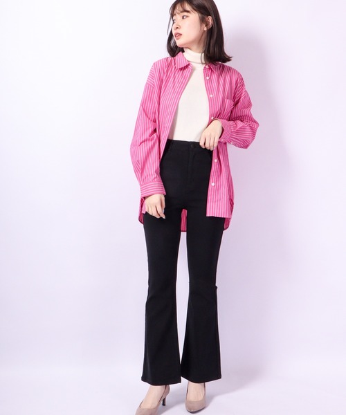 DT♪ GABRIELLE ドリルフレアパンツ 関税込 選べる3タイプ ストレッチデニム 脇レースアップリボン結び