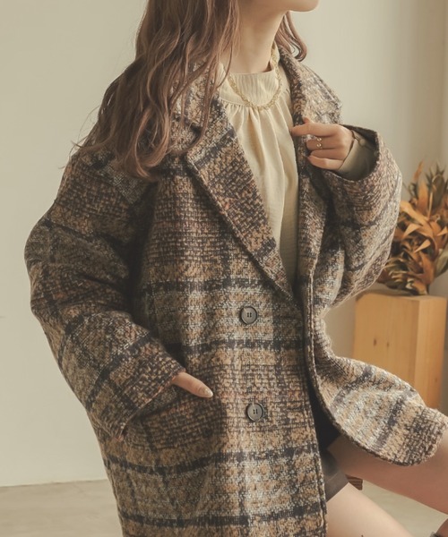 Ambre Neige(アンブルネージュ)の「チェックジャケットコート/【WEB/EC限定商品】(テーラードジャケット・レディース・ダークブラウン/ブラウン系その他・FREE)」の2枚目の写真