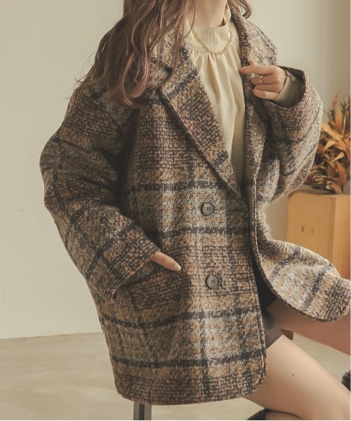 Ambre Neige(アンブルネージュ)の「チェックジャケットコート/【WEB/EC限定商品】(テーラードジャケット・レディース・ダークブラウン/ブラウン系その他・FREE)」の5枚目の写真