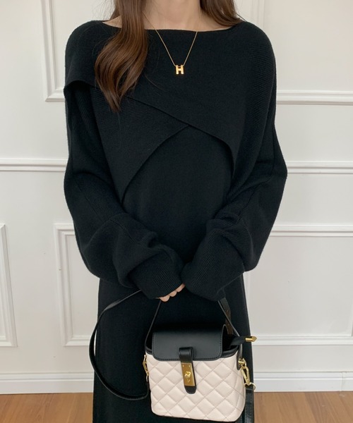 ECLIN(エクラン)の「カシュクールプルオーバー&キャミソールワンピース2点セット(ワンピース・レディース・ブラック/ブラウン/チャコールグレー・FREE)」の2枚目の写真