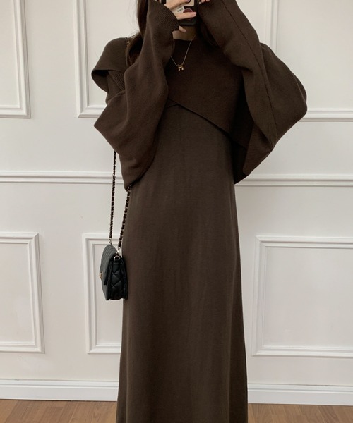 ECLIN(エクラン)の「カシュクールプルオーバー&キャミソールワンピース2点セット(ワンピース・レディース・ブラック/ブラウン/チャコールグレー・FREE)」の14枚目の写真