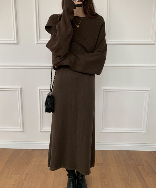 ECLIN(エクラン)の「カシュクールプルオーバー&キャミソールワンピース2点セット(ワンピース・レディース・ブラック/ブラウン/チャコールグレー・FREE)」の5枚目の写真