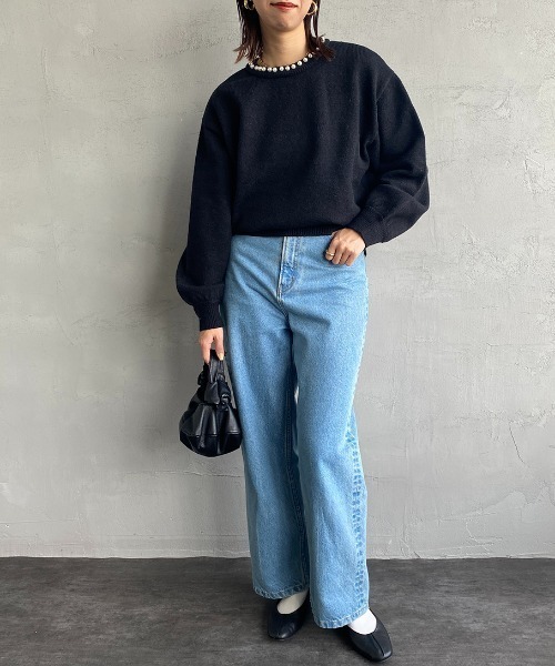 JEANS FACTORY （ジーンズファクトリー）の「[MAISON DE L'ALLURE/メゾンドゥラリュール] パールデザイン プルオーバーニット（ニット/セーター・レディース・オフホワイト/ブラック・F）」の16枚目の写真