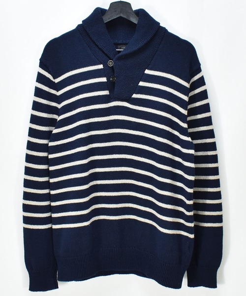 J.CREW（ジェイクルー）の「【ヴィンテージ古着】J CREW / ジェイクルー ボーダー コットンニットセーター ショールカラー（ニット/セーター・メンズ・ネイビー・LARGE）」の2枚目の写真