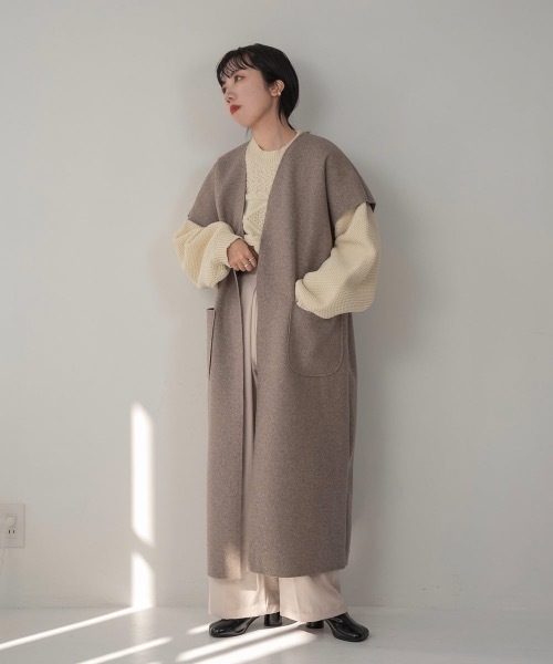lawgy(ラウジー)の「two pocket gown vest(ベスト・レディース・ブラック/モカ・FREE)」の5枚目の写真