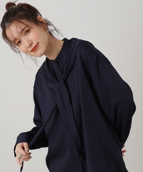 N.（N. Natural Beauty Basic）（エヌエヌナチュラルビューティーベーシック）の「◆スカーフバンドカラーシャツ（シャツ/ブラウス・レディース・ネイビー/オフホワイト・MEDIUM）」の14枚目の写真