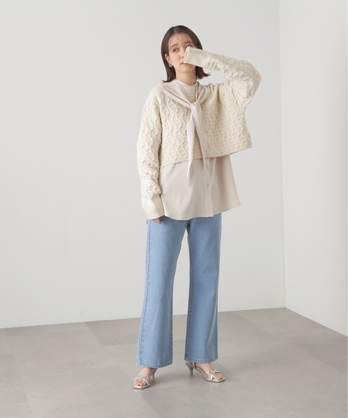 N.（N. Natural Beauty Basic）（エヌエヌナチュラルビューティーベーシック）の「◆スカーフバンドカラーシャツ（シャツ/ブラウス・レディース・ネイビー/オフホワイト・MEDIUM）」の3枚目の写真