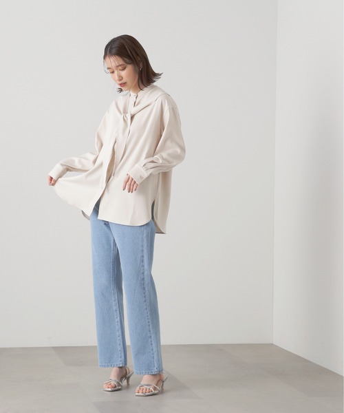 N.（N. Natural Beauty Basic）（エヌエヌナチュラルビューティーベーシック）の「◆スカーフバンドカラーシャツ（シャツ/ブラウス・レディース・ネイビー/オフホワイト・MEDIUM）」の9枚目の写真