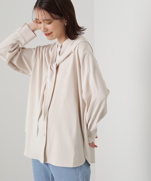 N.（N. Natural Beauty Basic）（エヌエヌナチュラルビューティーベーシック）の「◆スカーフバンドカラーシャツ（シャツ/ブラウス・レディース・ネイビー/オフホワイト・MEDIUM）」の16枚目の写真