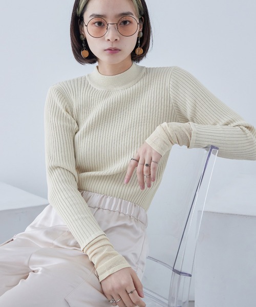 Fashion Letter(ファッションレター)の「リブニット シアースリーブ ハイネックトップス(ニット/セーター・レディース・ライトブルー/ブラック/アイボリー・M)」の3枚目の写真