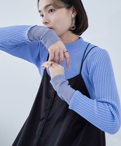 Fashion Letter(ファッションレター)の「リブニット シアースリーブ ハイネックトップス(ニット/セーター・レディース・ライトブルー/ブラック/アイボリー・M)」の1枚目の写真