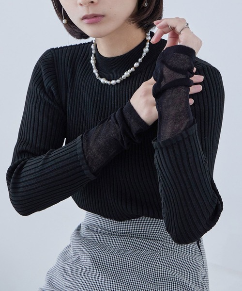 Fashion Letter(ファッションレター)の「リブニット シアースリーブ ハイネックトップス(ニット/セーター・レディース・ライトブルー/ブラック/アイボリー・M)」の2枚目の写真
