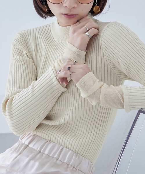 Fashion Letter(ファッションレター)の「リブニット シアースリーブ ハイネックトップス(ニット/セーター・レディース・ライトブルー/ブラック/アイボリー・M)」の5枚目の写真