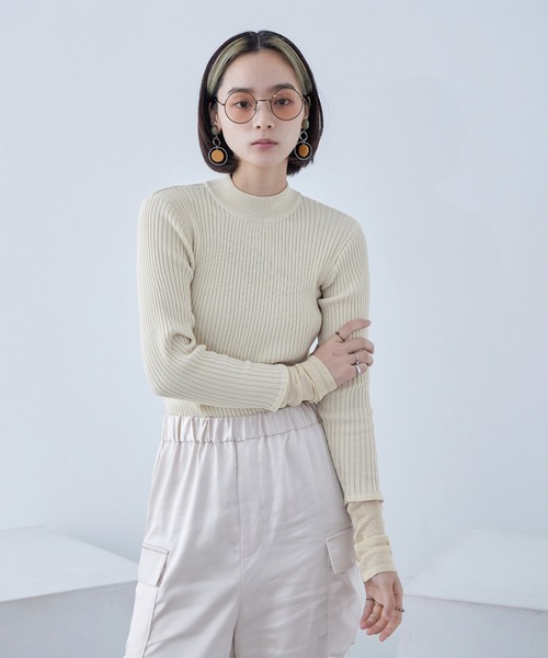Fashion Letter(ファッションレター)の「リブニット シアースリーブ ハイネックトップス(ニット/セーター・レディース・ライトブルー/ブラック/アイボリー・M)」の8枚目の写真