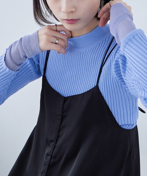 Fashion Letter(ファッションレター)の「リブニット シアースリーブ ハイネックトップス(ニット/セーター・レディース・ライトブルー/ブラック/アイボリー・M)」の14枚目の写真
