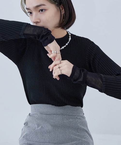 Fashion Letter(ファッションレター)の「リブニット シアースリーブ ハイネックトップス(ニット/セーター・レディース・ライトブルー/ブラック/アイボリー・M)」の20枚目の写真