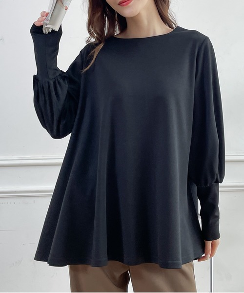 Coo+i(クーイ)の「Aラインフレアカットソー(Tシャツ/カットソー・レディース・カーキ/グレー/ブラック/テラコッタ/ベージュ・FREE)」の1枚目の写真