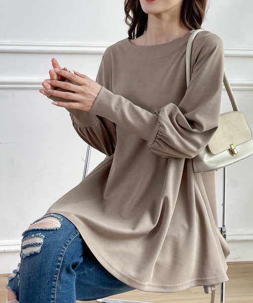 Coo+i(クーイ)の「Aラインフレアカットソー(Tシャツ/カットソー・レディース・カーキ/グレー/ブラック/テラコッタ/ベージュ・FREE)」の15枚目の写真