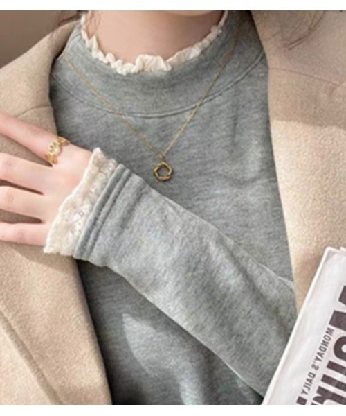 Sakka（サッカ）の「レイヤード風ハイネックトップス（Tシャツ/カットソー・レディース・ブラウン/グレー/ブラック/ベージュ/ダークグレー・L/M/XL）」の3枚目の写真