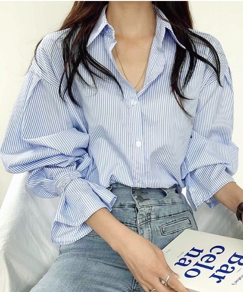 SHEENA（シーナ）の「ストライプキャンディスリーブブラウス（シャツ/ブラウス・レディース・サックスブルー/ブラック・M）」の15枚目の写真