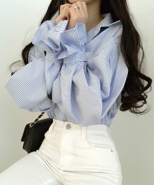 SHEENA（シーナ）の「ストライプキャンディスリーブブラウス（シャツ/ブラウス・レディース・サックスブルー/ブラック・M）」の9枚目の写真