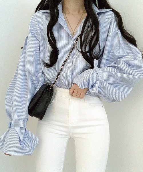 SHEENA（シーナ）の「ストライプキャンディスリーブブラウス（シャツ/ブラウス・レディース・サックスブルー/ブラック・M）」の20枚目の写真