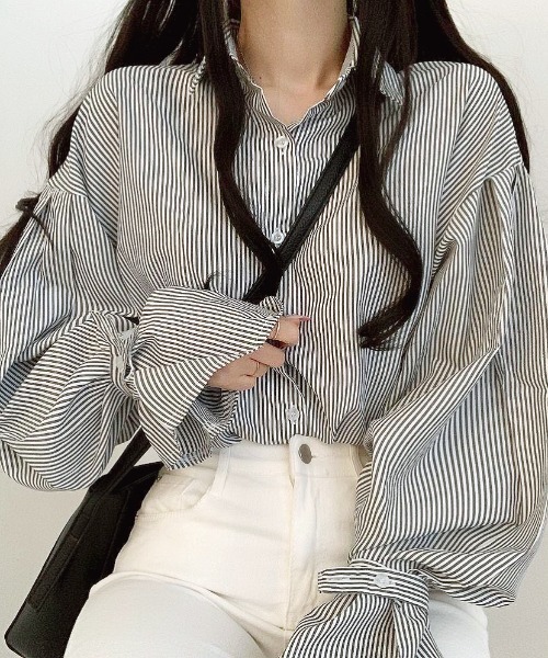 SHEENA（シーナ）の「ストライプキャンディスリーブブラウス（シャツ/ブラウス・レディース・サックスブルー/ブラック・M）」の11枚目の写真