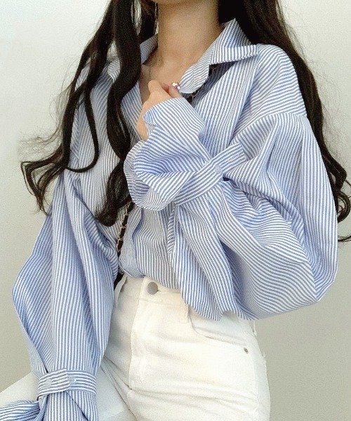 SHEENA（シーナ）の「ストライプキャンディスリーブブラウス（シャツ/ブラウス・レディース・サックスブルー/ブラック・M）」の4枚目の写真