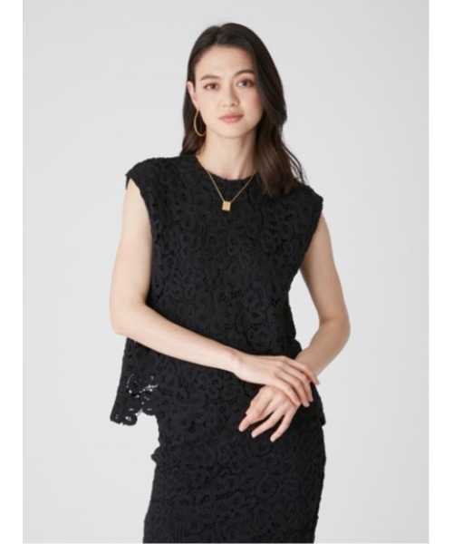 Mila Owen(ミラオーウェン)の「SET UPクロシェ風ノースリトップス(Tシャツ/カットソー・レディース・ブラック/ベージュ/ホワイト・0/1)」の4枚目の写真