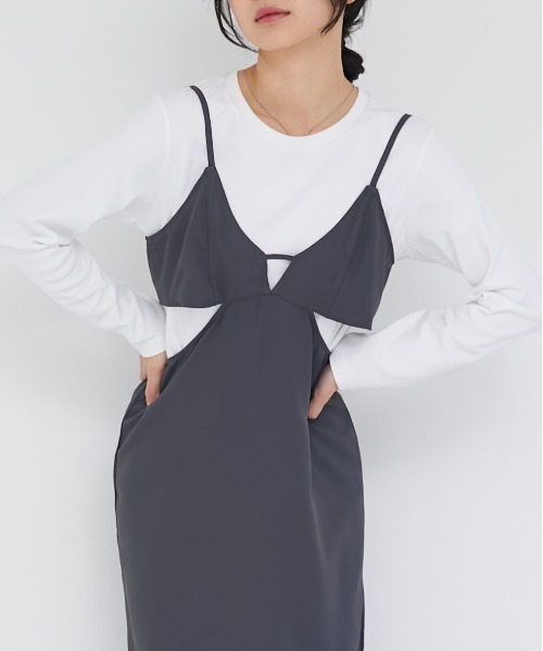 ECRIRE(エクリール)の「カットアウトキャミワンピース(ジャンパースカート・レディース・モカ/グレー/ブラック・M)」の22枚目の写真