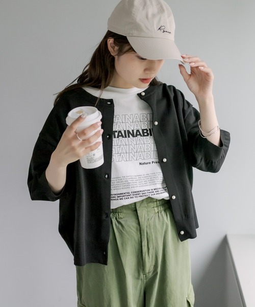 PUAL CE CIN(ピュアルセシン)の「【Du noir】スポンディッシュパールボタンカーディガン(カーディガン/ボレロ・レディース・ライトグレー/オフホワイト/ブラック・FREE)」の2枚目の写真