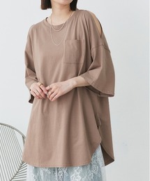 肩出し ラウンドヘム ビックシルエット Tシャツ