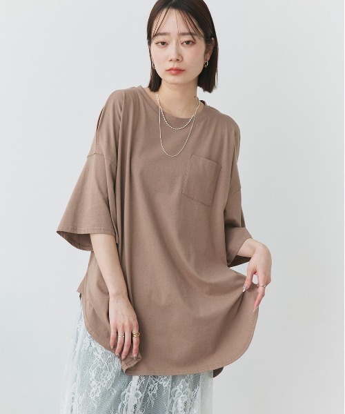 セール】肩出し ラウンドヘム ビックシルエット Tシャツ（T