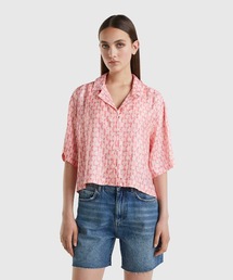 5分袖総柄フルーツプリントブラウス