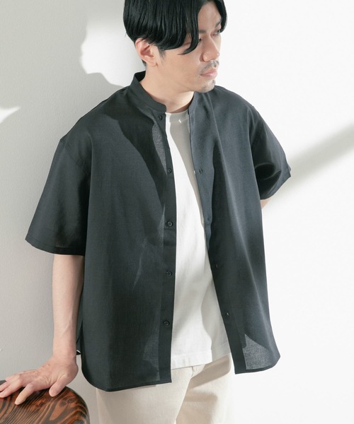 ITEMS URBANRESEARCH（アイテムズ アーバンリサーチ）の「リネンレーヨン バンドカラー半袖シャツ（シャツ/ブラウス・メンズ・ブラック/ブルー/ホワイト/ミント・MEDIUM/LARGE）」の3枚目の写真
