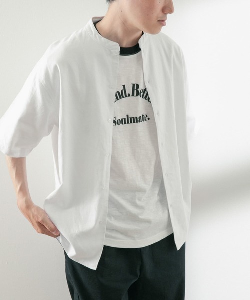 ITEMS URBANRESEARCH（アイテムズ アーバンリサーチ）の「リネンレーヨン バンドカラー半袖シャツ（シャツ/ブラウス・メンズ・ブラック/ブルー/ホワイト/ミント・MEDIUM/LARGE）」の14枚目の写真