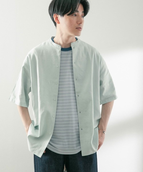 ITEMS URBANRESEARCH（アイテムズ アーバンリサーチ）の「リネンレーヨン バンドカラー半袖シャツ（シャツ/ブラウス・メンズ・ブラック/ブルー/ホワイト/ミント・MEDIUM/LARGE）」の11枚目の写真
