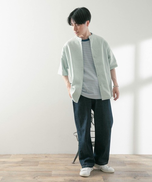 ITEMS URBANRESEARCH（アイテムズ アーバンリサーチ）の「リネンレーヨン バンドカラー半袖シャツ（シャツ/ブラウス・メンズ・ブラック/ブルー/ホワイト/ミント・MEDIUM/LARGE）」の22枚目の写真