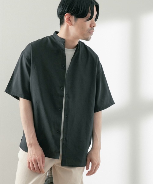 ITEMS URBANRESEARCH（アイテムズ アーバンリサーチ）の「リネンレーヨン バンドカラー半袖シャツ（シャツ/ブラウス・メンズ・ブラック/ブルー/ホワイト/ミント・MEDIUM/LARGE）」の8枚目の写真