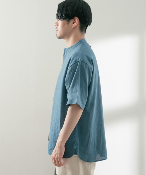 ITEMS URBANRESEARCH（アイテムズ アーバンリサーチ）の「リネンレーヨン バンドカラー半袖シャツ（シャツ/ブラウス・メンズ・ブラック/ブルー/ホワイト/ミント・MEDIUM/LARGE）」の13枚目の写真