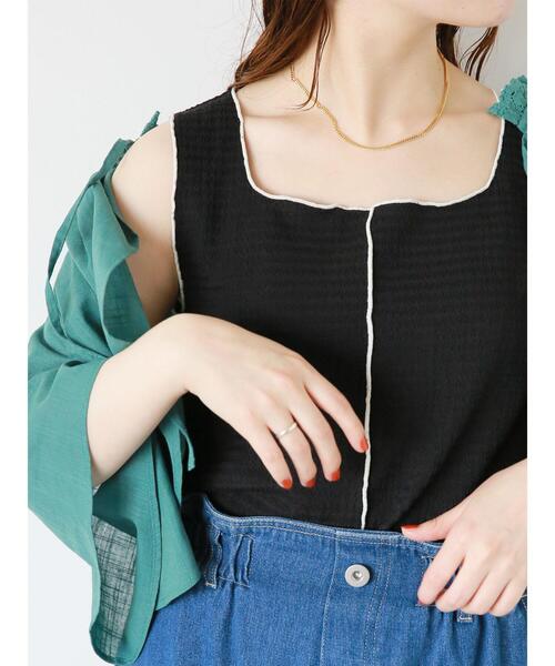 ehka sopo（エヘカソポ）の「配色メロータンクトップ（タンクトップ・レディース・グリーン/キナリ/ベージュ/ブラック・F）」の3枚目の写真