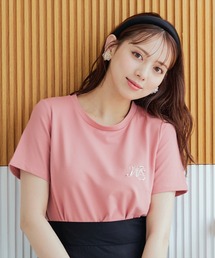 パール付きロゴ刺繍Tシャツ
