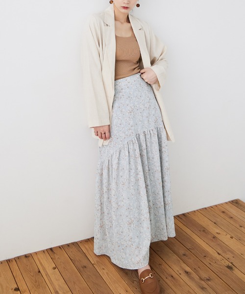 Fashion Letter(ファッションレター)の「フラワープリント 切替フレアスカート(スカート・レディース・サックスブルー/ブラック・M)」の3枚目の写真
