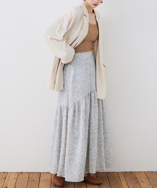 Fashion Letter(ファッションレター)の「フラワープリント 切替フレアスカート(スカート・レディース・サックスブルー/ブラック・M)」の5枚目の写真