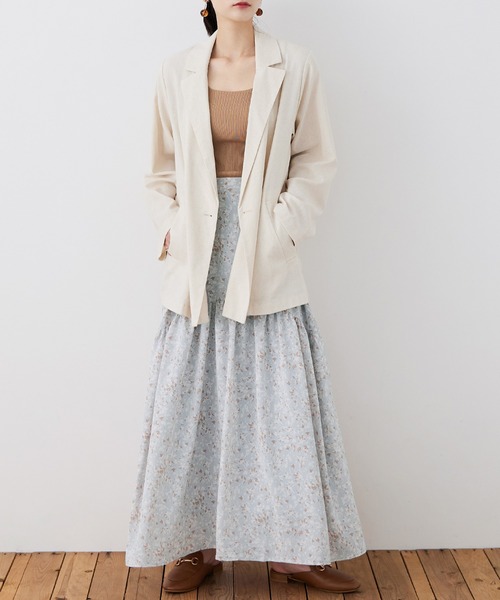 Fashion Letter(ファッションレター)の「フラワープリント 切替フレアスカート(スカート・レディース・サックスブルー/ブラック・M)」の6枚目の写真